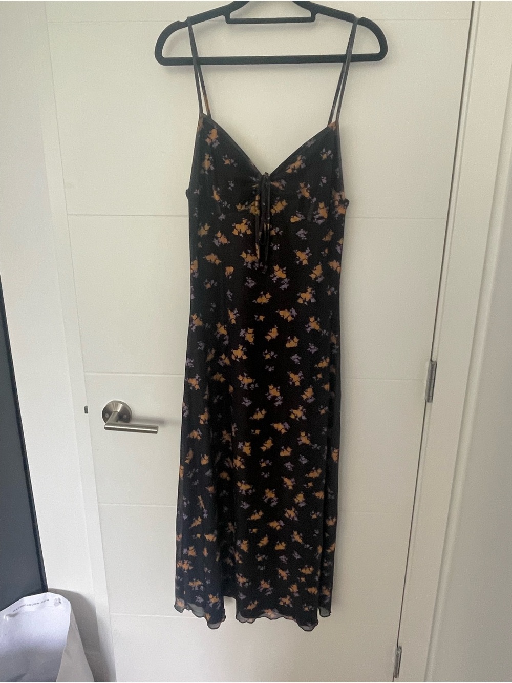Black Floral Slip Dress with Spaghetti Straps